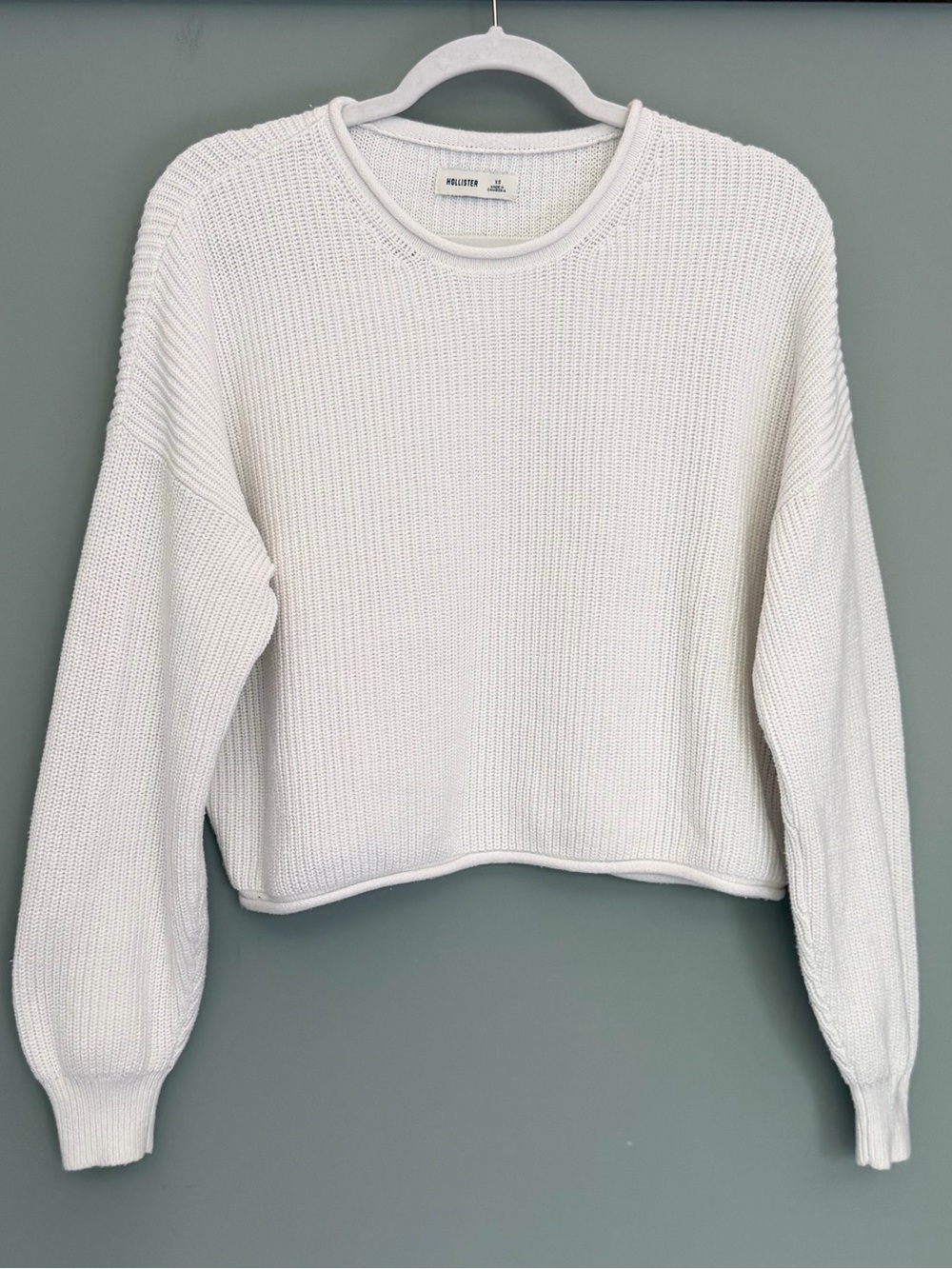 Hollister Roll Neck Hem Cotton Blend White Knit Long Sleeve Sweater
